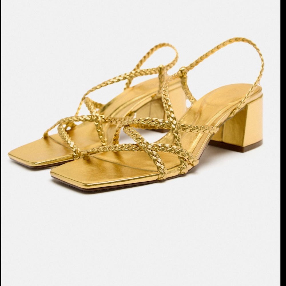 ZARA WIDE HEELED WOVEN SANDALS
